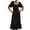 Black, variant on Women's Textured Sweetheart Neck Short Sleeve Dress with Smocked Bodice and Tied Waist 80% Polyester 20% Cotton