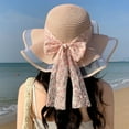 thumbnail image 4 of Ladies Summer Floral Sun Hat Wide Brim Straw Hat with Bow Ribbon for Beach Travel Outdoor Elegant Mesh Design, 4 of 4