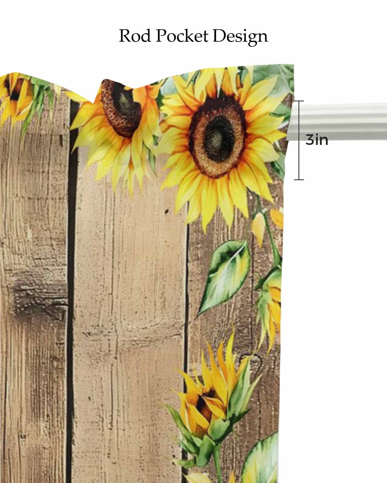 Sunflowers Rustic Kitchen Valances for Windows Farmhouse Linen Window Valance Curtain for Living Room Window Treatment Country Cow Farmhouse Wooden Grain Valance Rod Pocket Topper Drape, 42 x 12 Inch