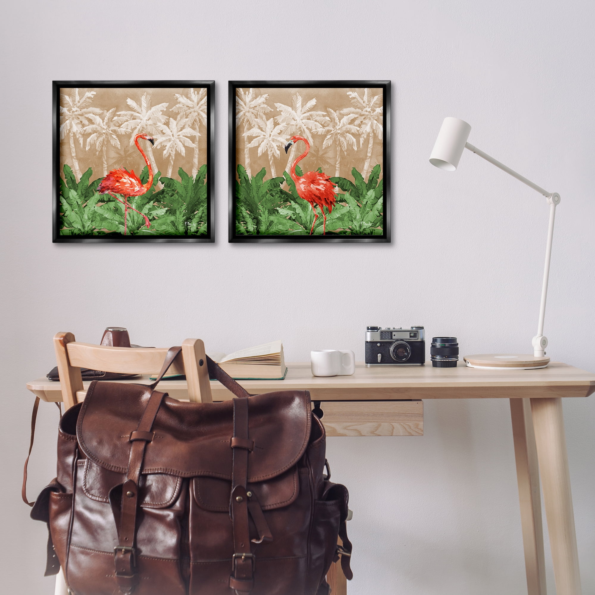 Stupell Industries Flamingoes in the Jungle Animals Painting Black Floater Framed Canvas Art Print Wall Art, 18 x 18, Set of 2