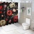 thumbnail image 7 of Fenyluxe Black Floral Shower Curtain Retro Flower Blossom White Red Rose Watercolor Peony Grey Leaf Boho Spring Plant Bathroom Decor Polyester Curtains Set with Hook 60x72, 7 of 7
