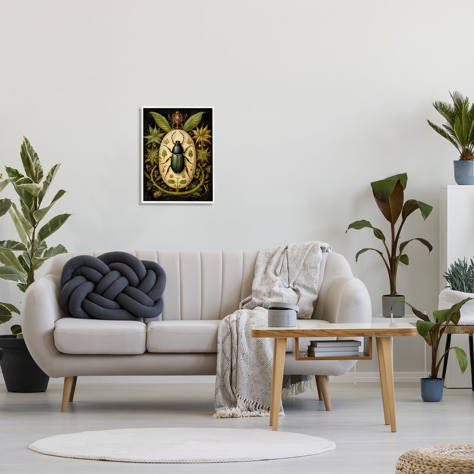 Stupell Industries Vintage Beetle & Botanicals Animals & Insects Painting White Framed Art Print Wall Art, 16 x 20