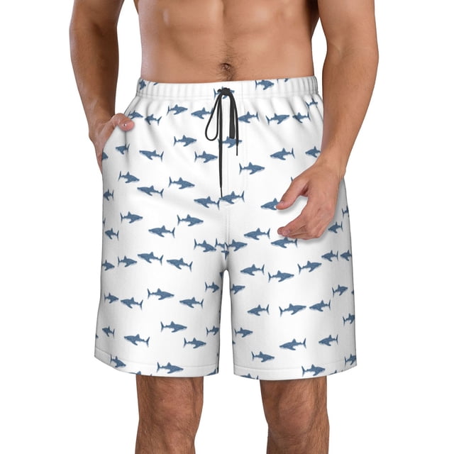 Balery Cute Shark Traje de Baño Estilo Hawaiano para Hombre, Shorts de Secado Rápido con Bolsillos-3X-Large