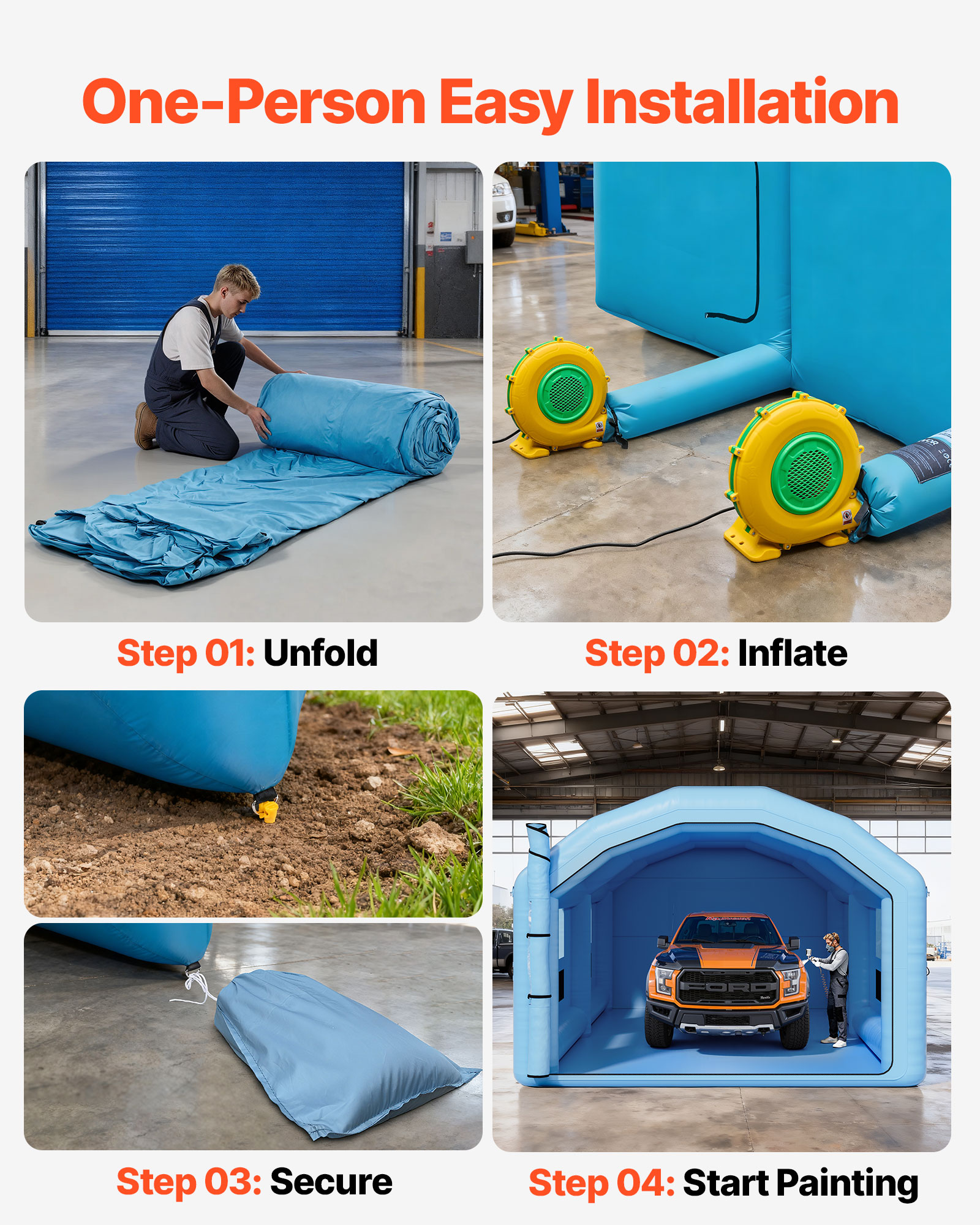 VEVOR Inflatable Paint Booth, 32.81 x 19.69 x 13.12 ft, Inflatable Spray Booth with 950W and 1100W Blowers and Air Filter System, Round Roof, for Painting Car, Truck, Furniture,Automotive Sheet Metal