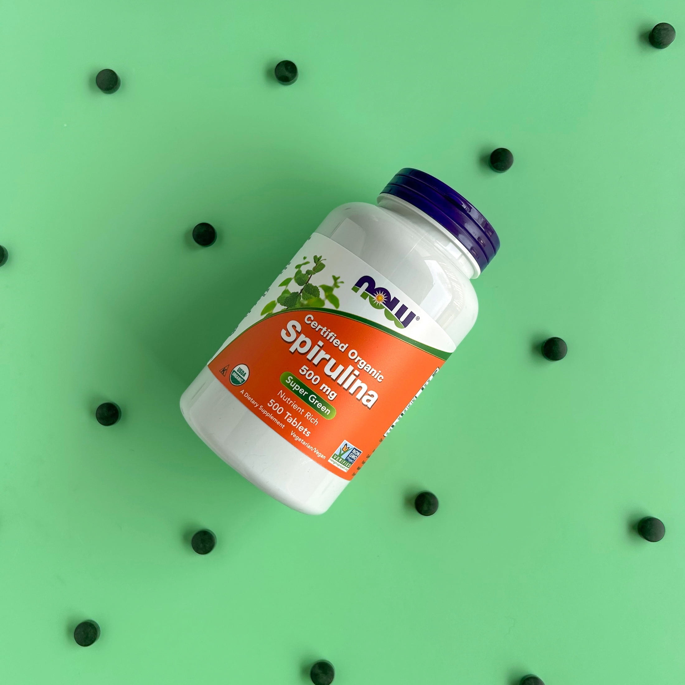 NOW Supplements, Organic Spirulina 500 mg with Vitamins, Minerals and GLA, Unflavored, 500 Tablets