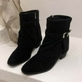 thumbnail image 5 of Gyexs Mid Calf Boots for Women Wrinkled Side Zipper Fringe Round Toe Flat Retro Flat Booties Comfortable Walking Shoes Z01 Black Size 6, 5 of 9