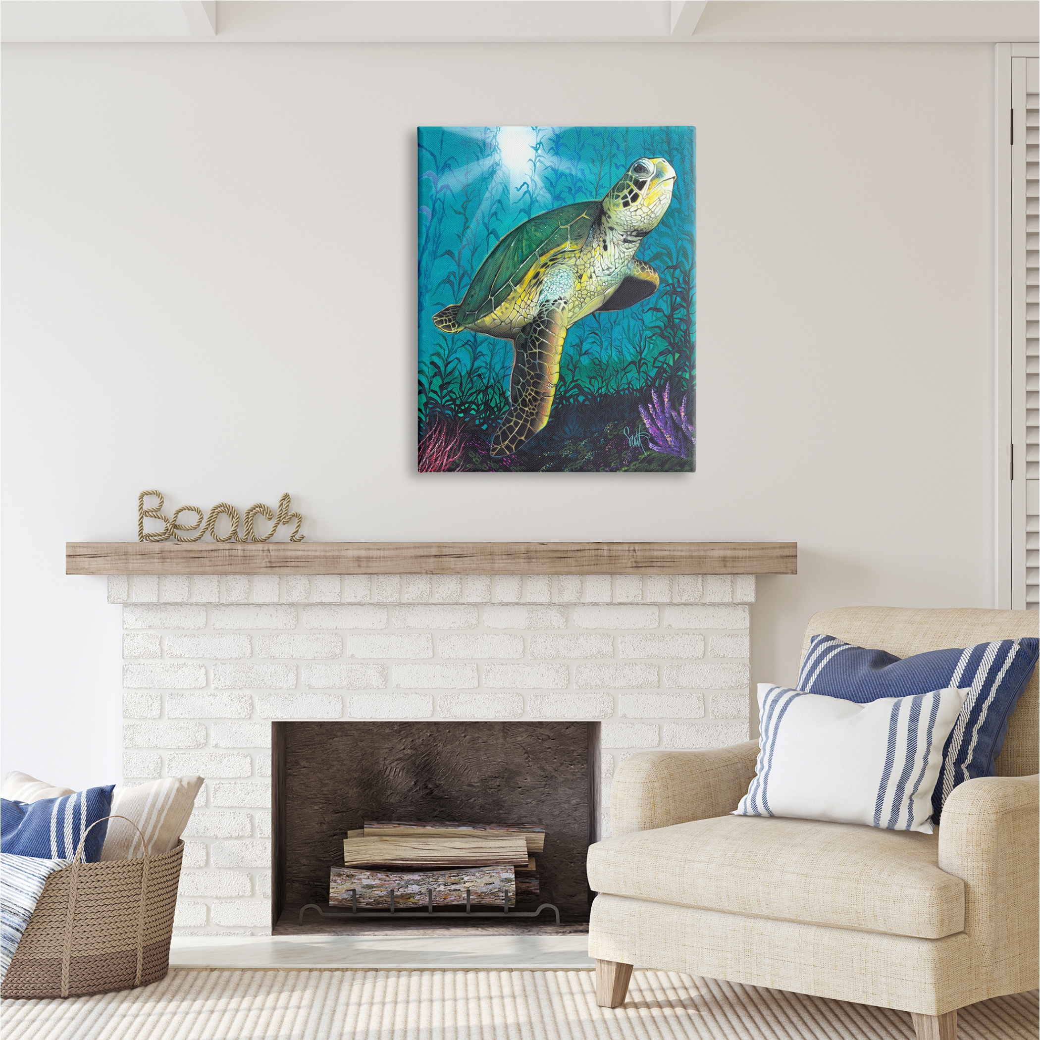 Stupell Industries Turtle Underwater Reef Animals & Insects Painting Gallery Wrapped Canvas Print Wall Art, 30 x 40