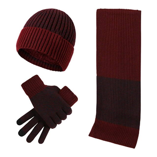 Knitted Wool Hat Scarf Gloves Man And Women's Fleece Cold Warm Three Piece Set