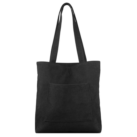 Corduroy Tote Bag with Zip, FITDON Shoulder Bag Women's Hobos Handbags Large Capacity Shopping Bag, Black