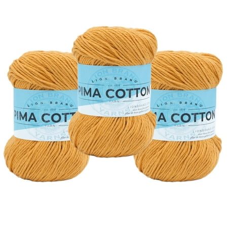 UPC: 0842093125440 | Lion Brand Yarn Pima Cotton Mineral Yellow Basic Medium Cotton Yellow Yarn 3 Pack