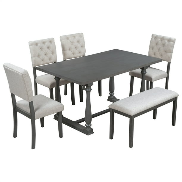 Dining Table Set for 6 Person 60” Kitchen Table with 4 Chairs and 1