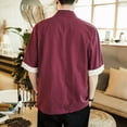 thumbnail image 3 of PiGOGI Men's Casual Button-Up Shirt - Short Sleeve Stand Collar Blouse - Loose Fit Summer Top - Lightweight Polyester Shirt Wine, 3 of 6
