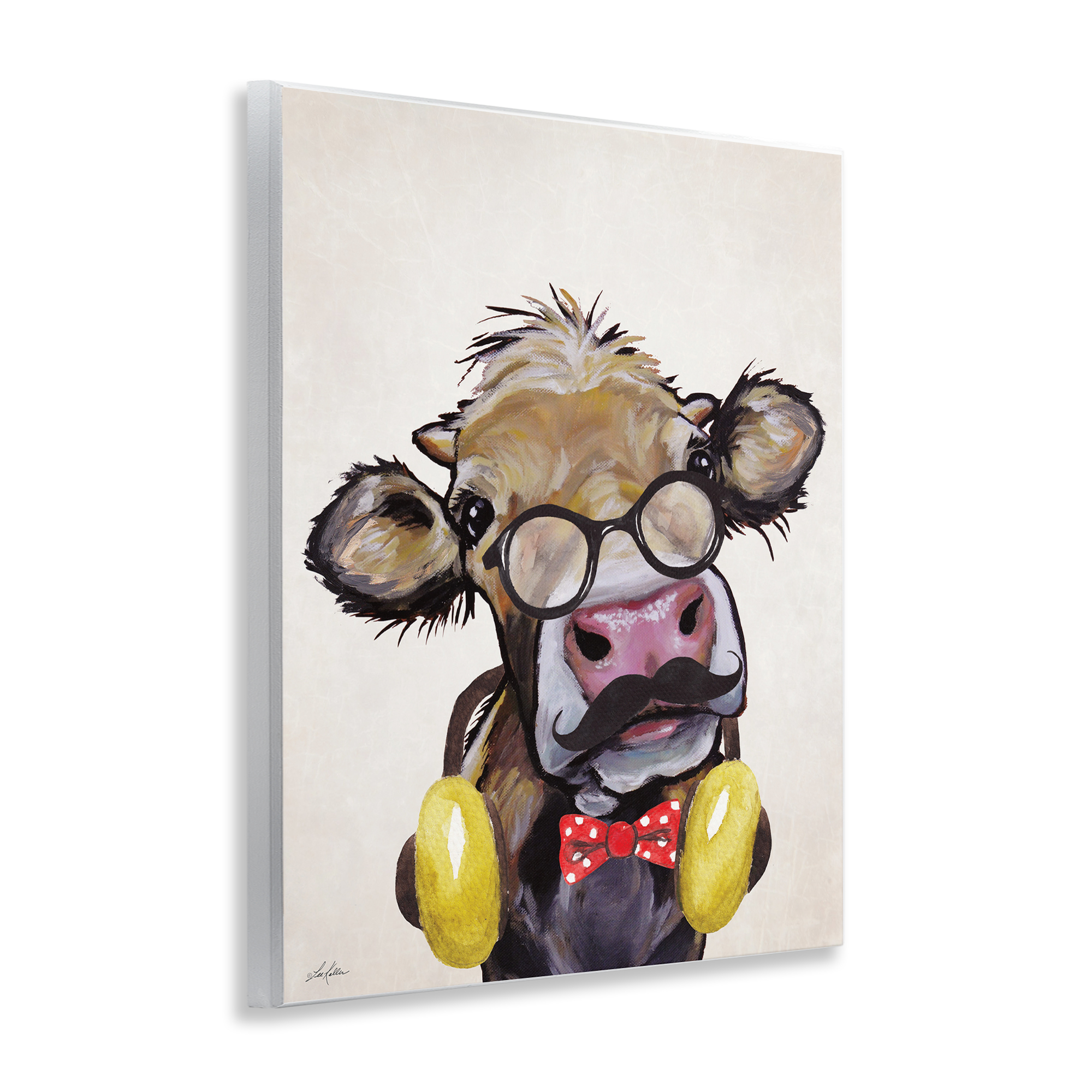 Stupell Industries Hipster Cow & Headphones Animals & Insects Painting Unframed Art Print Wall Art, 11 x 14