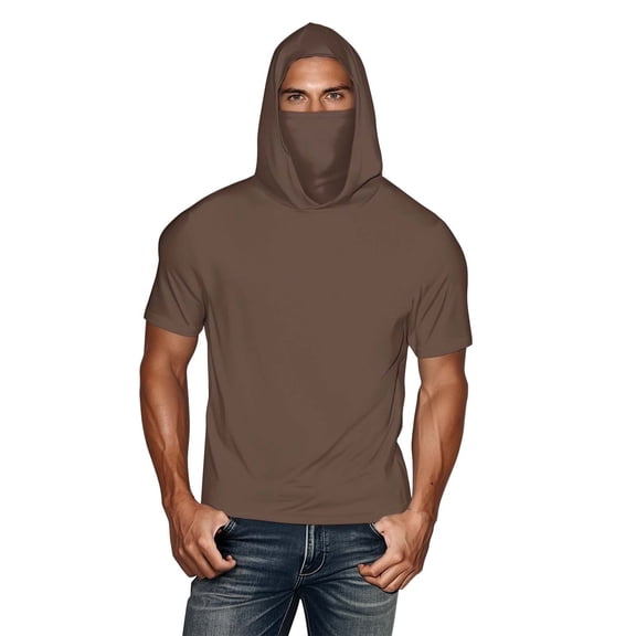 Unisex Sun Protection T-shirt Face Mask Plain Short Sleeve Pullover Breathable Sports Workout Tops for Hiking Fishing Climbing S-5XL