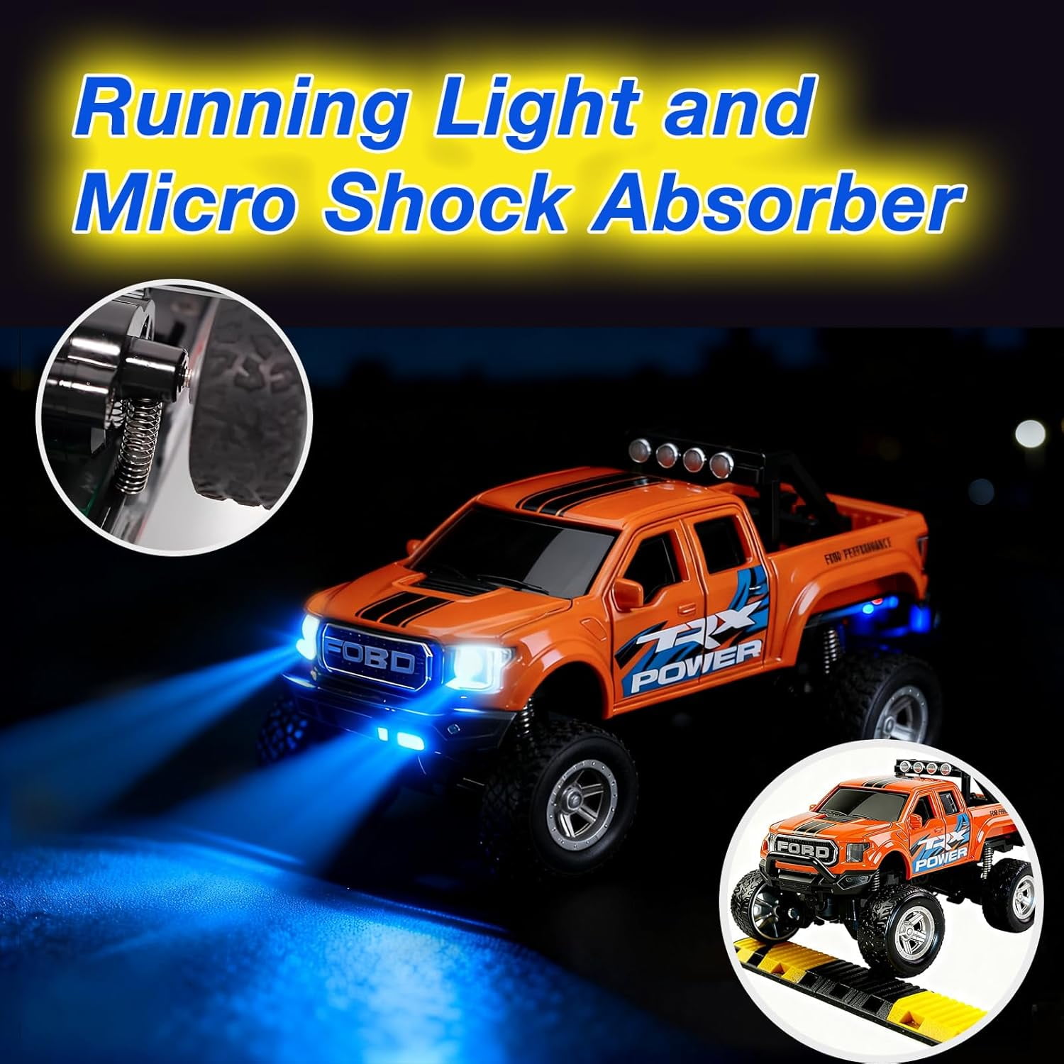 Mini RC Truck, 1/64 Scale Alloy Remote Control Monster Truck with Lights, 2.4GHz Remote Control Car, Mini Monster Truck with Trailer,Speed & Steering Adjustable Orange