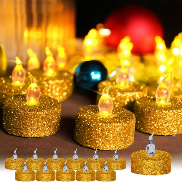 12PCS LED Tea Light Candles, Flameless Tea Lights ,Flickering Led Tealight Batteries Included for Wedding Party Decoration, Champagne