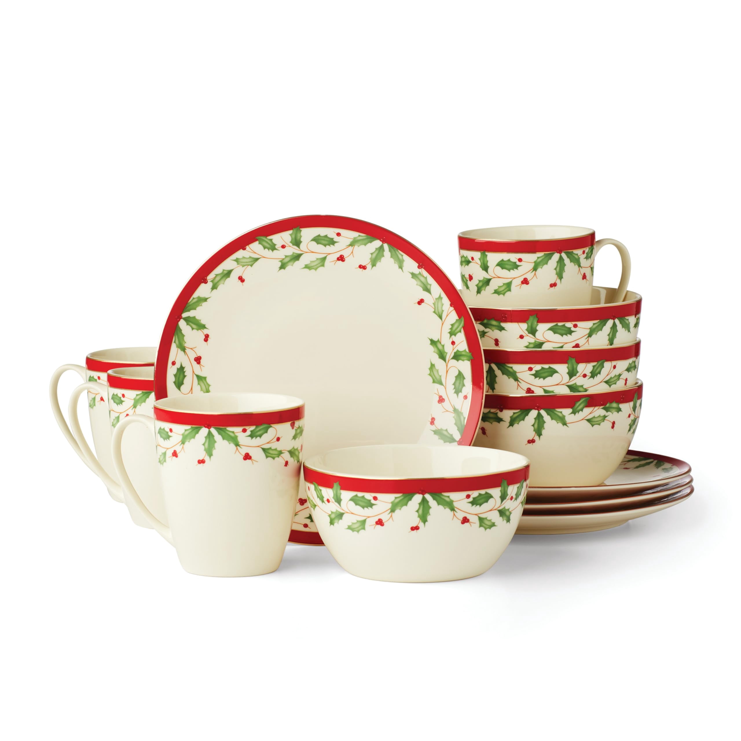 Lenox 894585 Ensemble de Desserts 12 Pcs, Rouge & Vert, 12 Unités, Vaisselle de Noël, Hôte