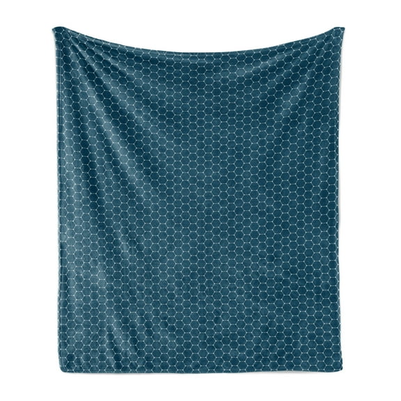 Geometric Soft Flannel Fleece Throw Blanket, Simplistic Outline Pattern of Hexagons Grid with Dotted Edges, Cozy Plush for Indoor and Outdoor Use, 60" x 80", Petrol Blue and White, by Ambesonne