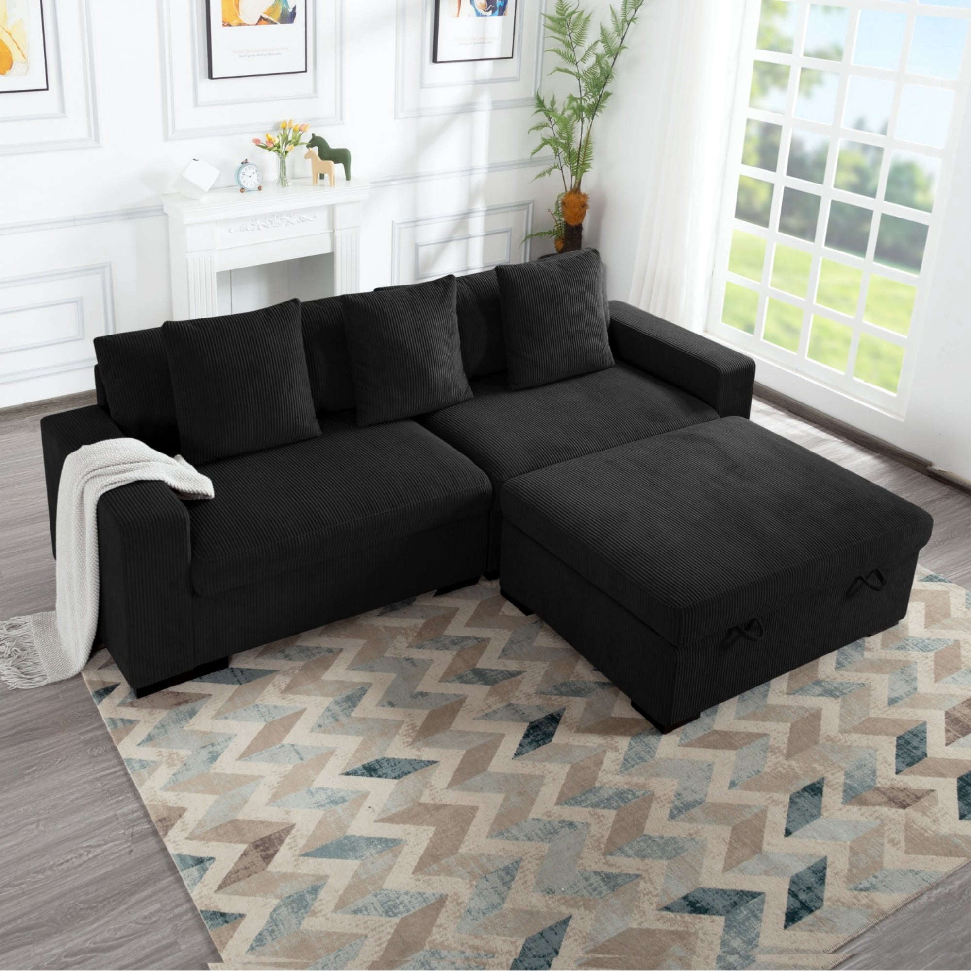 Gewnee 103.5-Inch Modular Corduroy Sofa Set with Solid Wood Legs, High-Density Foam, Suitable for Living Room/Bedroom/Office