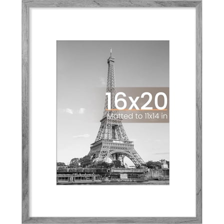 16x20 Picture Frame, Display Pictures 11x14 with Mat or 16 x 20 Without, Wall Hanging Poster Frame, Gray, 1 Pack