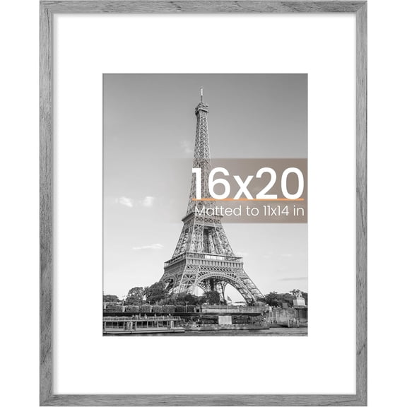 16x20 Picture Frame, Display Pictures 11x14 with Mat or 16 x 20 Without, Wall Hanging Poster Frame, Gray, 1 Pack