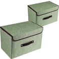 thumbnail image 1 of Linen Fabric Foldable Storage Bin Set Collapsible Storage Box, Cube Bin Organizer Basket With Lid, Leather Handles,, 1 of 5