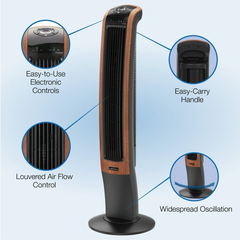 Lasko 42 Wind Curve 3-Speed Oscillating Tower Fan with Bluetooth  Technology, T42905 - Walmart.com