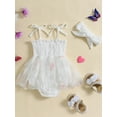 thumbnail image 6 of Aojekbee Newborn Girl Outfit, Tie-up Sleeveless Pleated Butterfly Tulle Patchwork Romper Dress with Hairband Summer Clothes, 6 of 10
