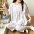 thumbnail image 1 of Pijama de seda de algodón de manga corta de verano para mujer, estilo occidental, fino, con aire acondicionado, ropa de casa, traje de seda de algodón para estudiantes dulces para niñas, 1 of 6