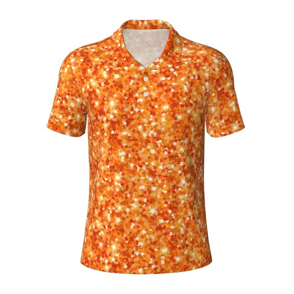 Kuqiui Mens Golf Polo Shirt Dry Fit Performance Sport Short Sleeve Golf Polo Shirts for Men-Orange Glitter