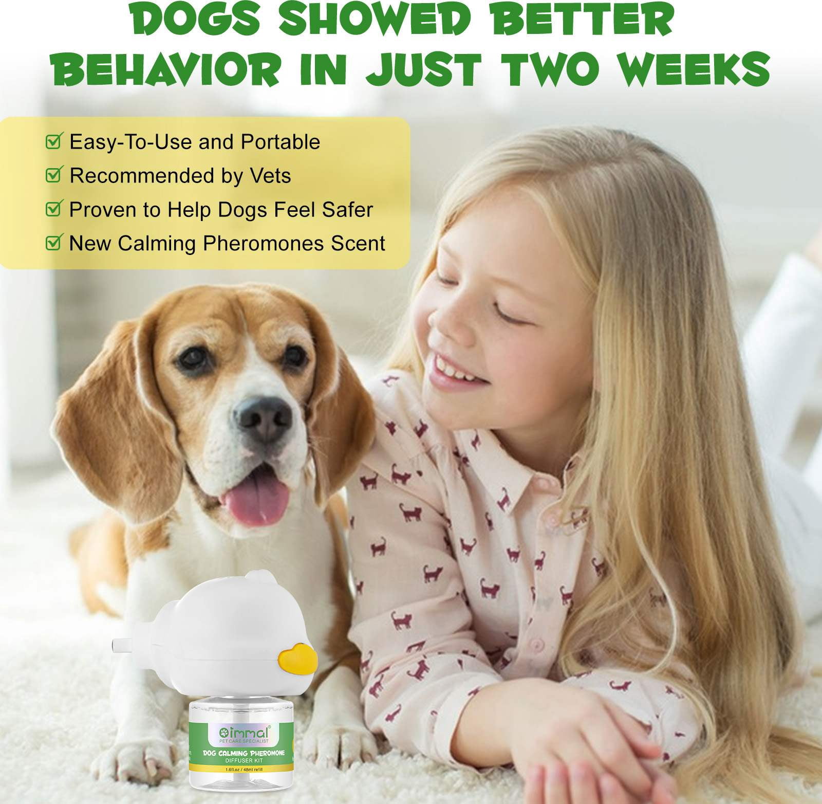 (3 Pack)Oimmal Dog Calming Pheromone Diffuser, 2in1 Plug-In Diffuser & 4.8fl.oz, (90 Day)