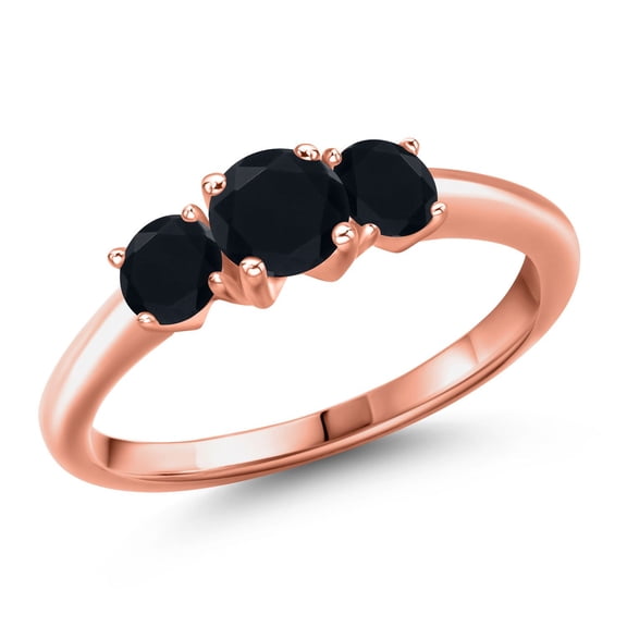 Gem Stone King 18K Rose Gold Plated Silver Black Onyx Engagement Ring for Women | 0.92 Cttw | Round 5MM | Gemstone December Birthstone | Size 6