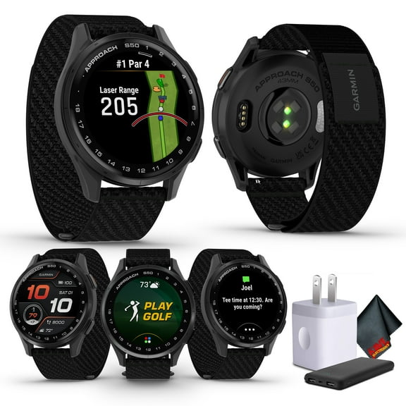 Garmin Approach S50 Advanced Golf Watch with GPS, AMOLED Display, On-Course Features, Sports and Fitness Smartwatch, Slate Aluminum Bezel with Black Comfort Fit Nylon Band Bundle