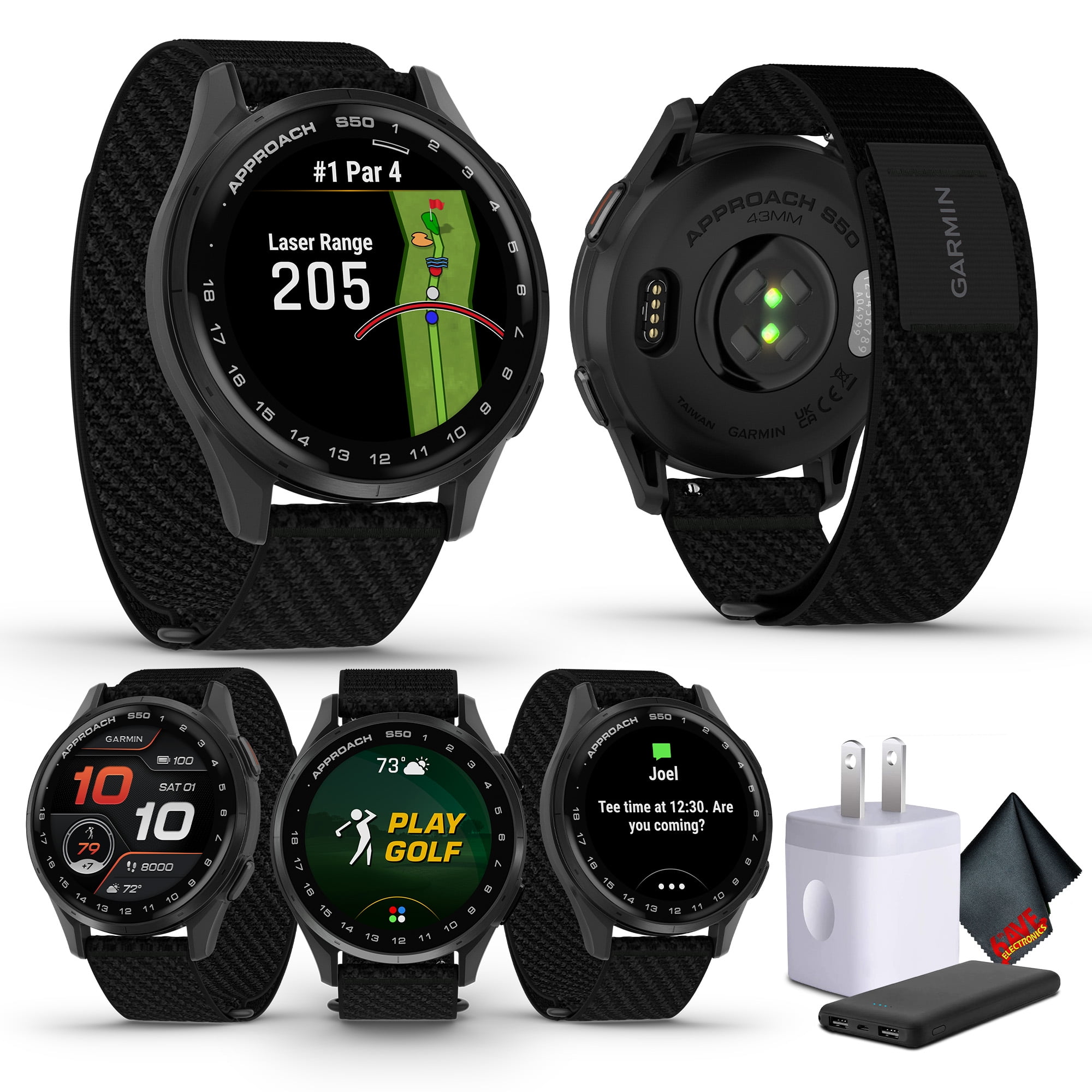 Garmin Approach S50 Advanced Golf Watch with GPS, AMOLED Display, On-Course Features, Sports and Fitness Smartwatch, Slate Aluminum Bezel with Black Comfort Fit Nylon Band Bundle