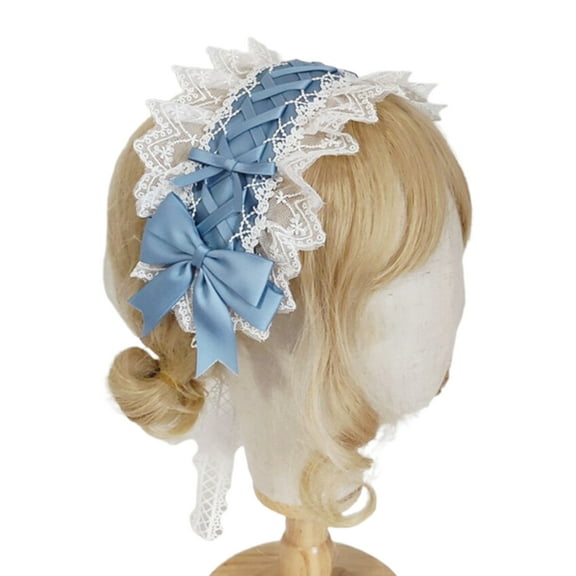 URTERYSER Women Lace Hair Hoop Headband knot with Ribbon Cosplay s Maid Anime Headdress Accessories Sky Blue