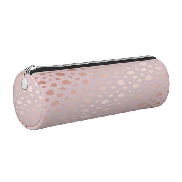 Easygdp Rose Gold Abstract Spots 1 para Estuche de Lápices Cilíndrico de Cuero con Cremallera, Organizador de Lápices de Cuero para Escuela, Oficina y Viajes