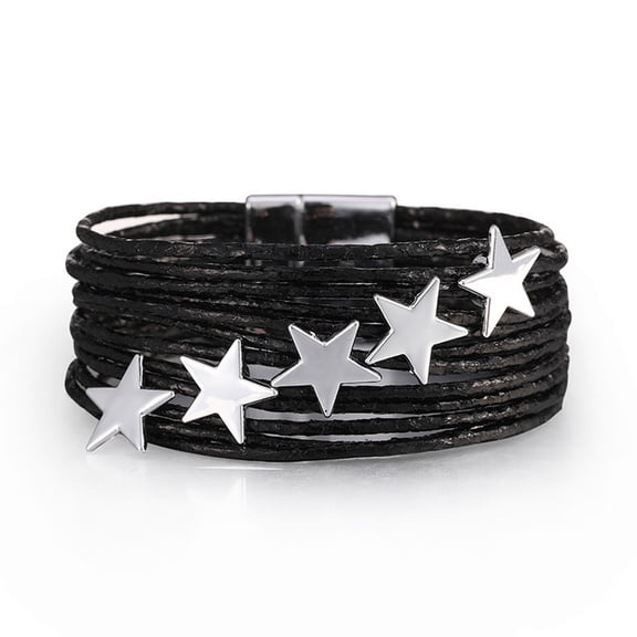 YYKihy Girl Leather Cuff Bracelet Set Multilayer Wrap Bracelet Star Bracelet Clasp Bracelet For Women