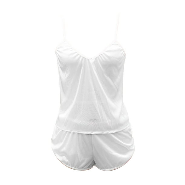 Women's 2 pieces Pajamas Sets Satin Silk Babydoll Lingerie Sleepwear Summer  Pj 