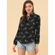 thumbnail image 4 of Allegra K Blusa Estampado Floral Pajarita Cuello Con Volantes Manga Larga Top Para Mujer Negro S, 4 of 6