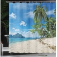 thumbnail image 4 of Ambesonne Landscape Shower Curtain, Sea Palms Mountains, 69"Wx70"L, Blue Cream Green, 4 of 5