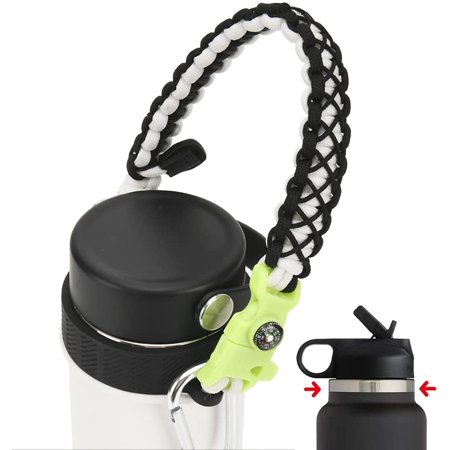 WQBLQH Paracord Handle Compatible with Hdro Flask 2.0 Wide Mouth Water Bottle Carrier with New Ring and Carabiner, 12oz, 16oz,18oz, 32oz, 40oz, 64oz (32 oz-40 oz Wide Mouth, Glow White) Glow White