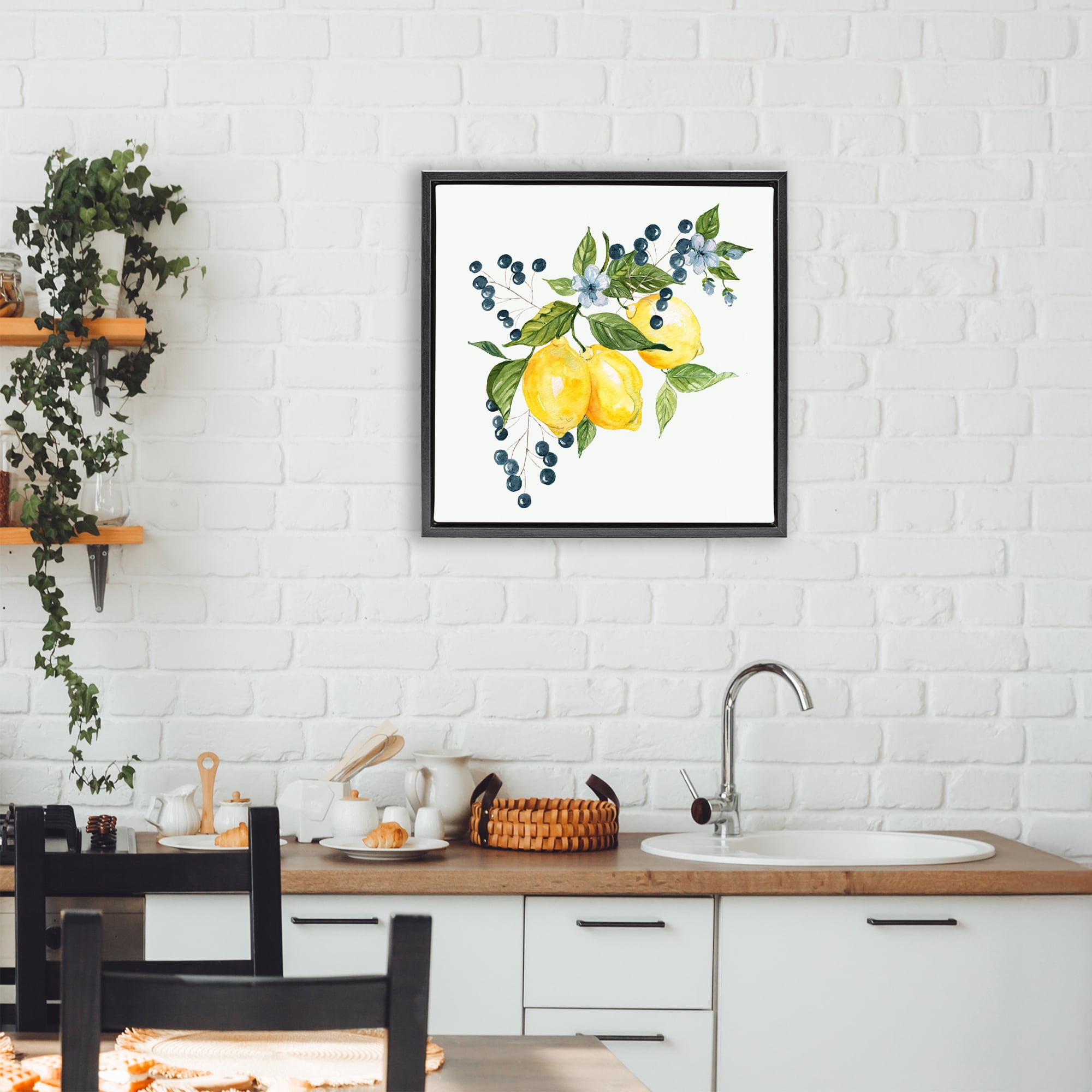 Stupell Industries Lemon Branch with Berries Black Framed Floater Canvas Wall Art, design by Livi Finn
