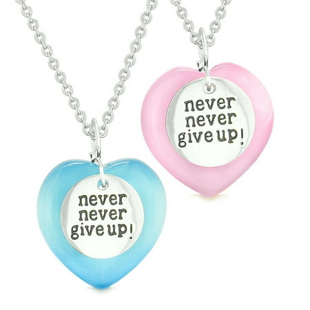 Amulets Never Give Up Love Couples Best Friends Magic Hearts Pink Sky Blue Simulated Cats Eye