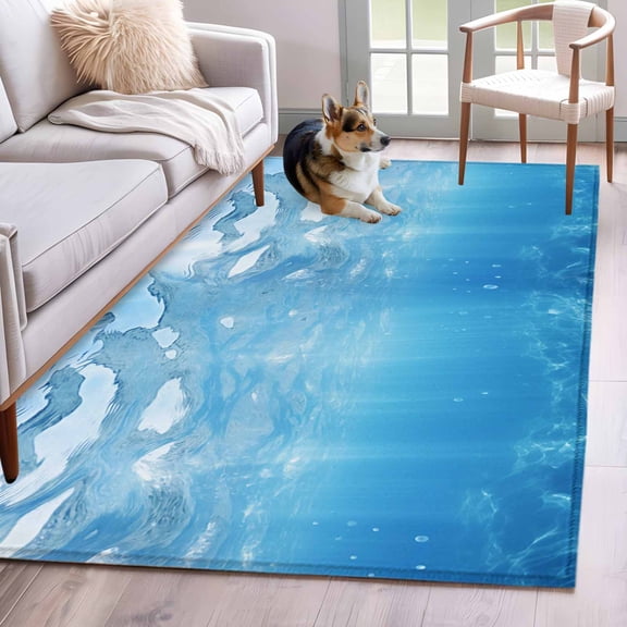 4'x6' Area Rugs, Blue Coastal Indoor Outdoor Area Rug for Living Room Bedroom, Summer Beach Ocean Seawater Nautical Washable Bathroom Rugs Kitchen Floor Carpet Mats Home Decor Aesthetic