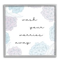 Wash Your Worries Away Delicate Florals Botanical & Floral Graphic Art Gray Framed Art Print Wall Art