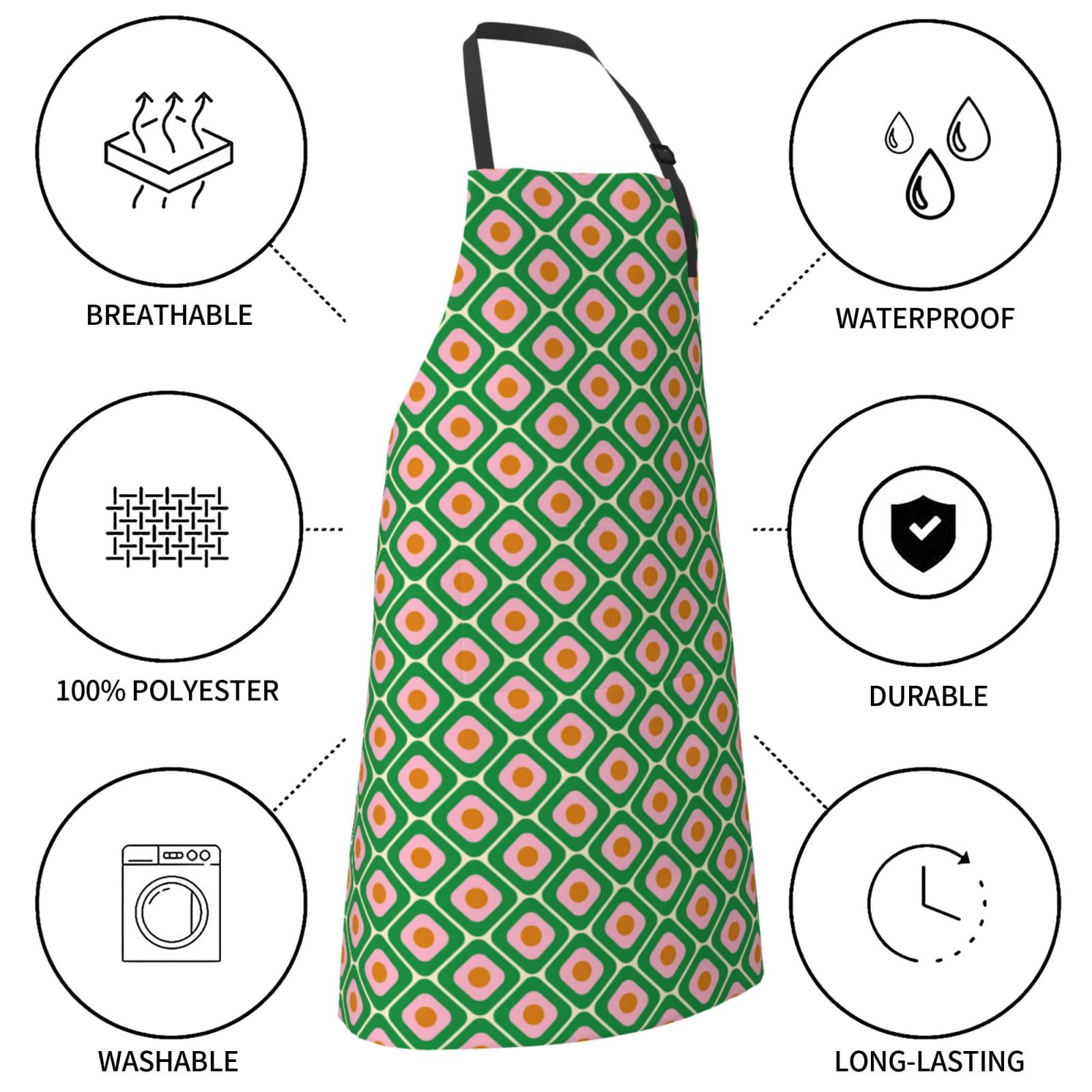 Kdxio 60s and 70s Style Apron with Pockets Adjustable Kitchen Aprons for Men Women Waterproof Aprons for Cooking,Drawing,Crafting, Baking Household Cleaning
