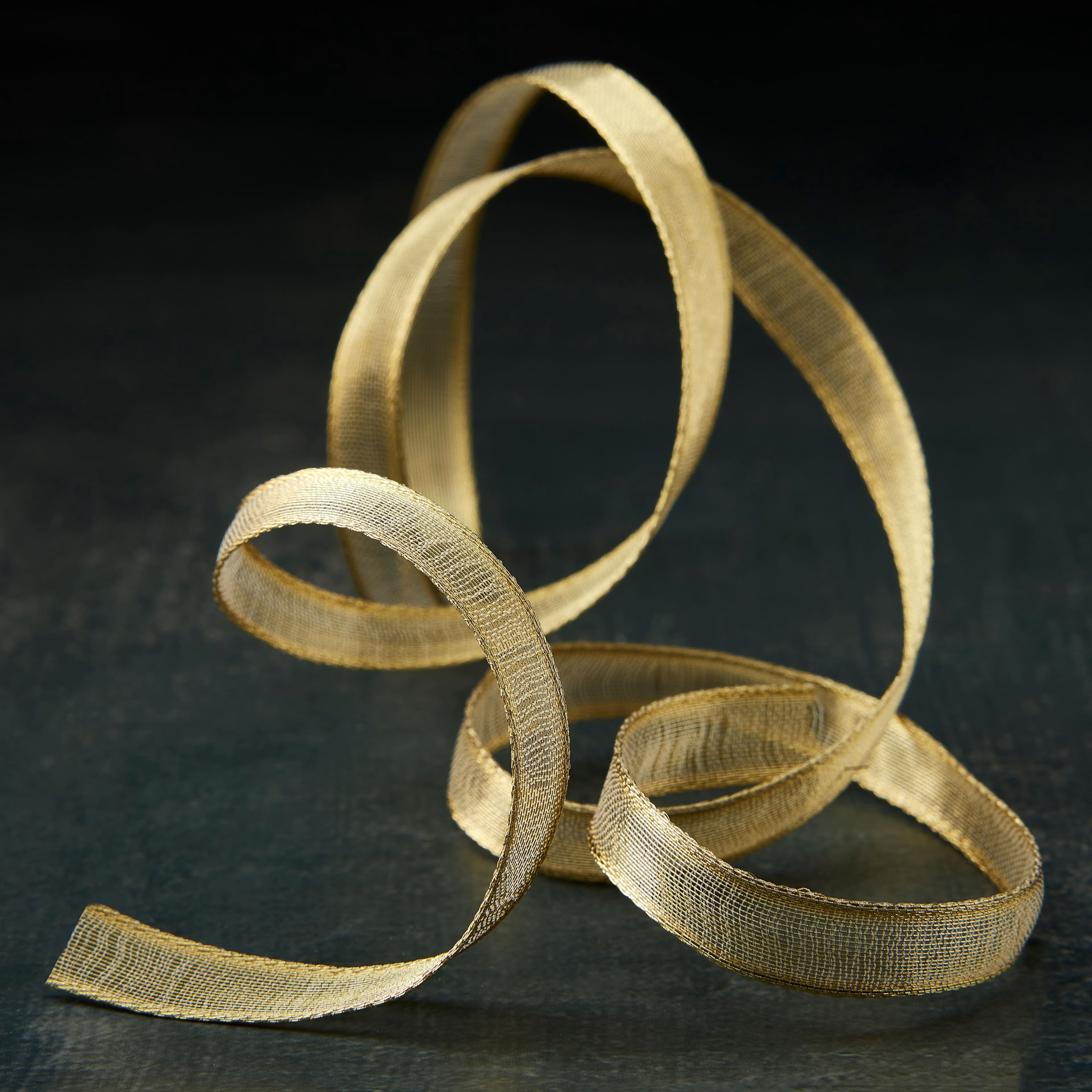 3/8" x 5yd. Gold Metallic Sheer Wired Ribbon by Celebrate It – Wired with Woven Selvedge - Polyester/Metallic/Nylon - Ideal for Gift Wrapping - Decor & Crafts - 24 Pack