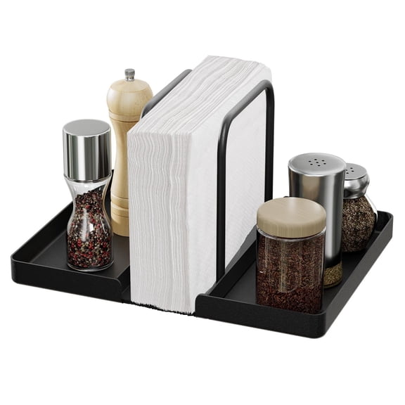 JINGIHE Table Standing Napkin Dispenser for Salt and Pepper Shakers Caddy Metal Paper Towel Holder for Kitchen Dining Bathroom Farmhouse Picnic Decors Black Not Including Shakers
