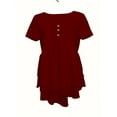 thumbnail image 2 of ZEHJUHAN Women's Casual Button Front Tunic Blouse Solid Color Loose Fit Crew Neck Summer Top, Red, S, 2 of 6