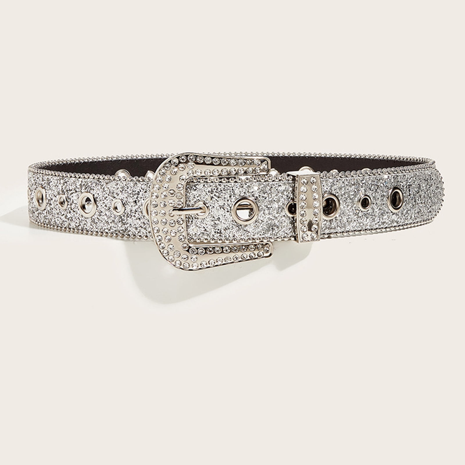 Luxury Strap Men Ladies Rhinestone Belt Western Denim Crystal Pin Buckle  Diamond Inlaid Belt White 44 inch